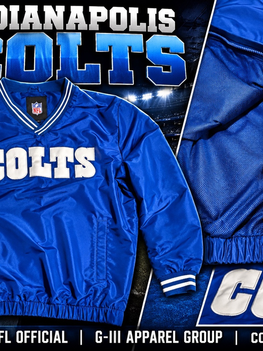 Indianapolis Colts G-III NFL Jacket Mens L Blue Pullover Windbreaker Side Zip